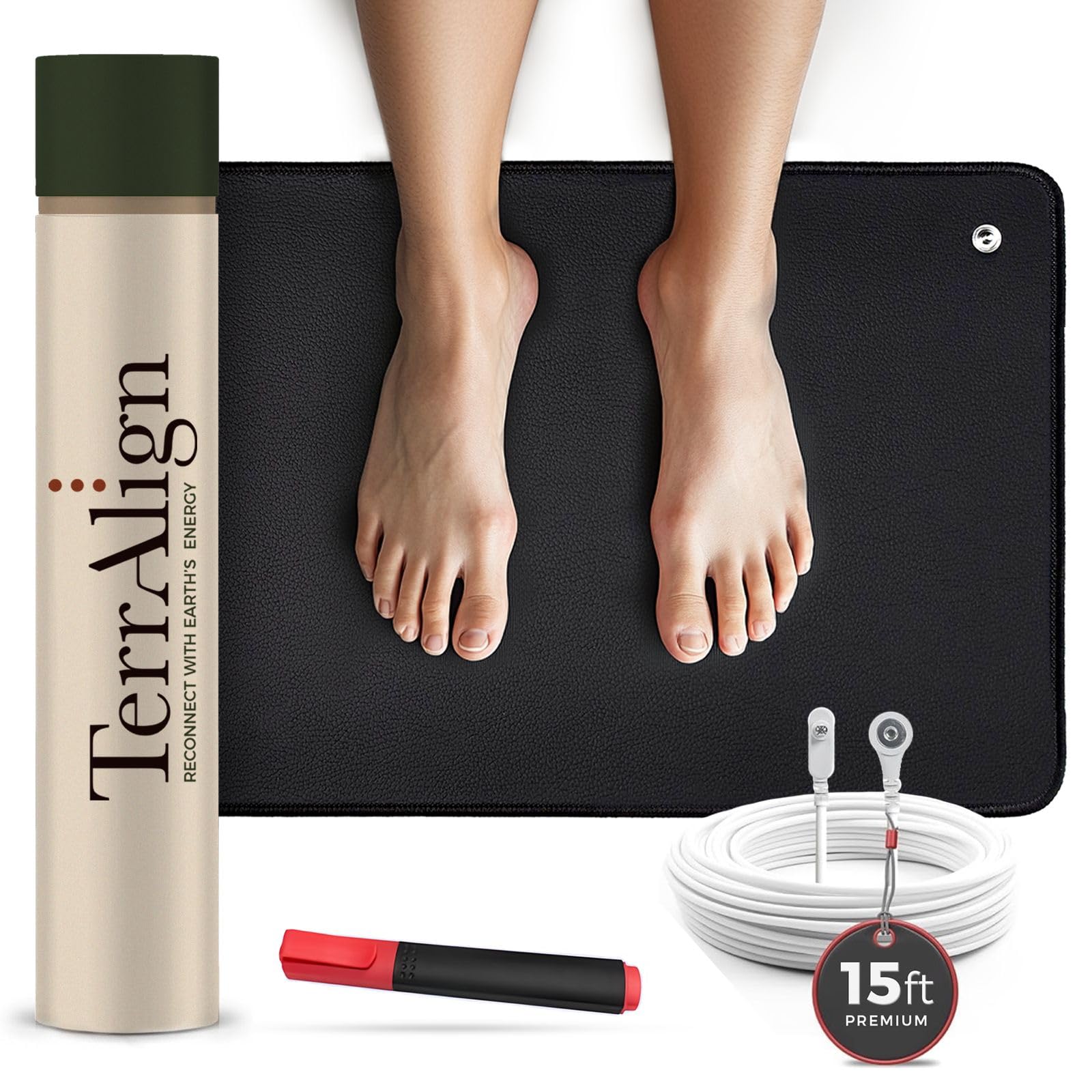 Photo 1 of TerrAlign Premium Grounding & Earthing Mat 24×16 in – Carbon-Infused PU Pad with 15-ft Cable and Outlet Tester Pen for Desk, Bed & Yoga | Stress Relief and Sleep Support