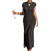 BreathSunny Womens Slim Fit Crochet Knit Swimsuit Coverup Midi Dress Summer 2025 Cap Sleeve Slit Beach Bathing Suit Cover Up