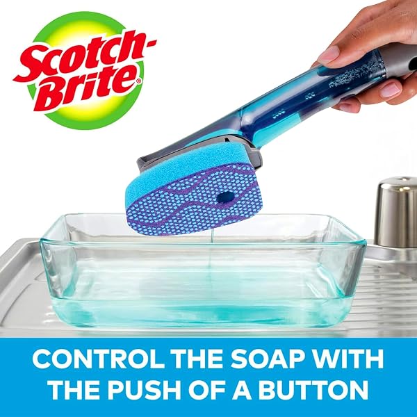 SCOTCH-BRITE SCRUB DOTS NON-SCRATCH DISHWAND, 4-PACK (4 DISHWANDS), SOAP-DISPENSING KITCHEN SCRUBBERS, FITS ALL REFILLS