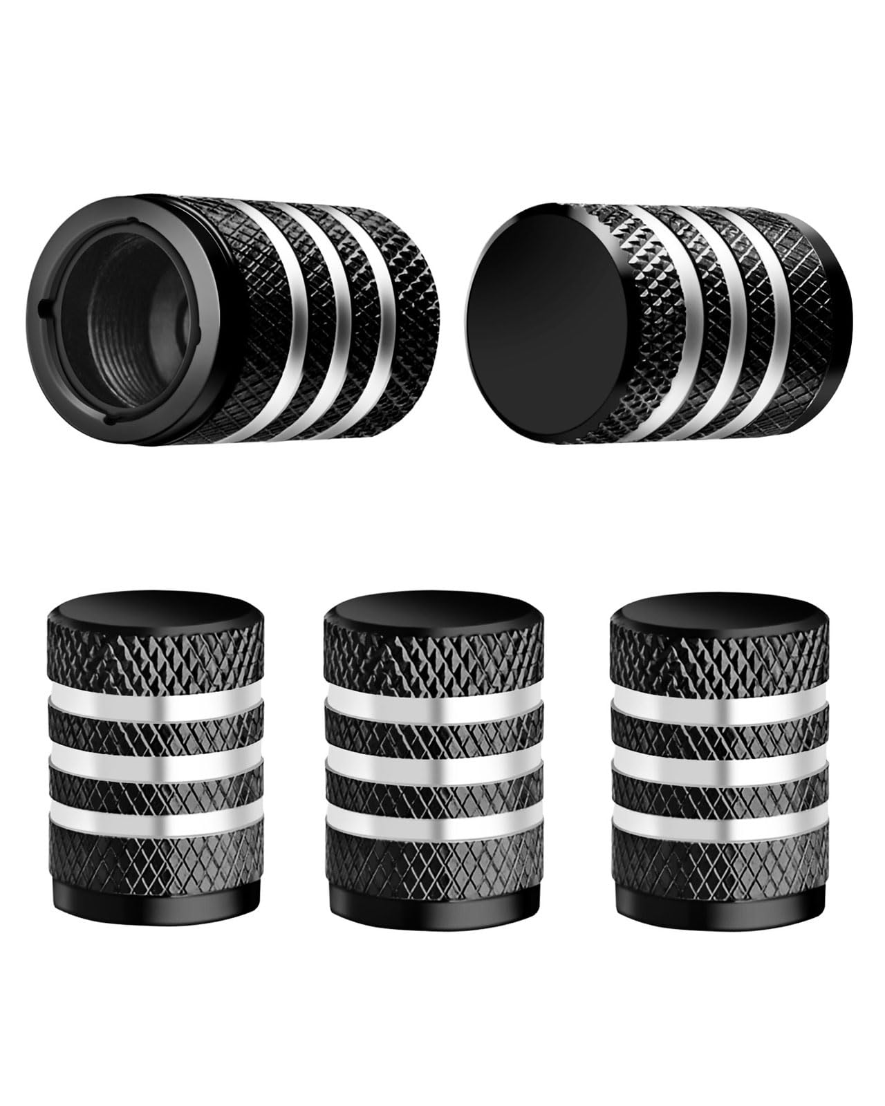 DECURCAR Tire Valve Stem Caps 5 Pack Universal - Black