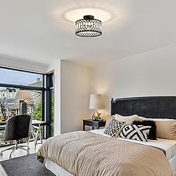 Pevfah Crystal Black Ceiling Light, Modern Semi