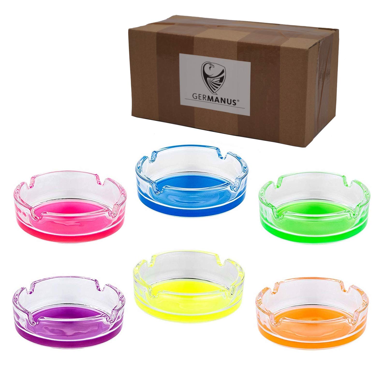 6 x GERMANUS Ashtrays from Glass for Cigarettes, Assorted Colors