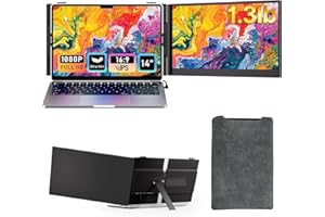 Laptop Screen Extender - Ultra-Thin 1.3lbs 14" FHD IPS Dual Portable Monitor Extension for Laptop, Attachment Plug & Play for