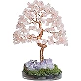 Dreamocean Rose Quartz Crystal Tree of Life Natrual Amethyst Cluster Geode Crystal Money Gemstone Bonsai Tree for Positive Energy, Money, Good Luck Pink Gifts for Women（Pink）