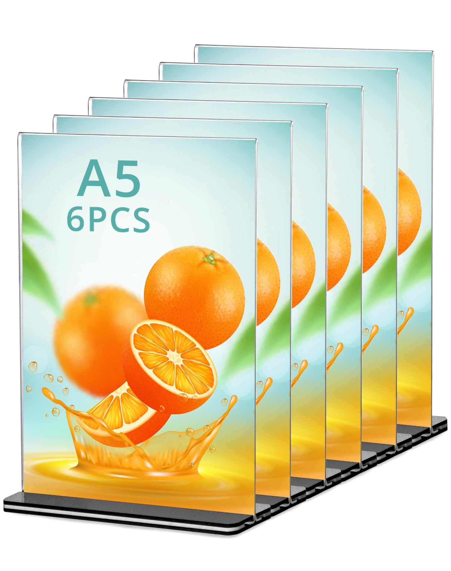 QWORK® 6 Pack A5 Acrylic Sign Holder with Base, Double Sided Acrylic Display Stand Poster Menu Holder for Office Hotel Restaurant Exhibition Wedding