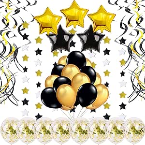 Decoracion Fiesta Cumpleaños Oro, Globos Confeti, Remolinos Colgantes
