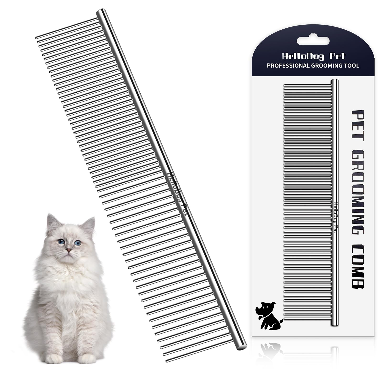 Pet Grooming Comb for Dogs & Cats - Professional Stainless Steel Detangling Brush for Long Hair, Ideal for Sunday Spa Routine, Shedding & Matted Fur Removal Tool for Rabbits, Horses - Large