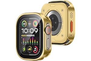 Amizee Metal Case Compatible with Apple Watch Ultra 3/2/1 49mm Case with Built-in Screen Protector, Straight Edge Ultra Thin with Back Cover Protective Cover for iWatch 49mm, Gold
