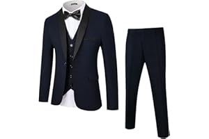 WEEN CHARM Men's Slim Fit 3 Piece Tuxedo Suit One Button Shawl Lapel Blazer Jacket Vest Pants Set