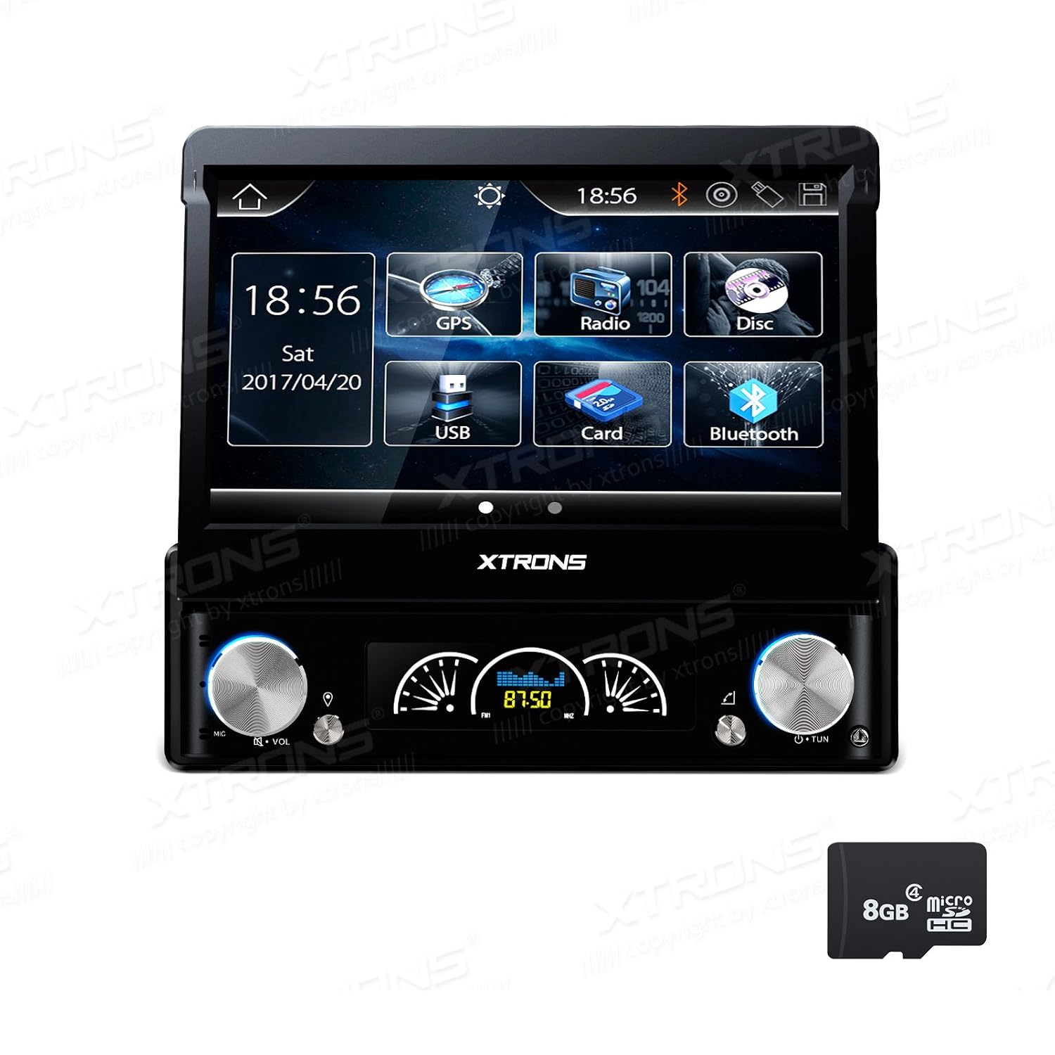 XTRONS Single 1 Din 7 Inch Digital Motorized Detachable HD Touch Screen Car Stereo in Dash DVD Player GPS Radio Map Card Included