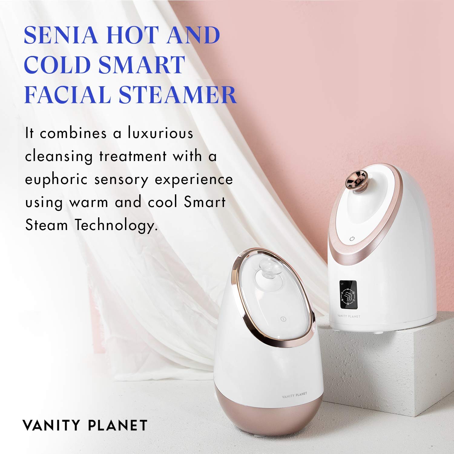 Vanity Planet Senia Hot and Cold Facial Steamer - Aromatherapy facial Steamer with Smart Steam Technology - 6 Customizable Beauty Modes to Unclog Pores and Deep Cleaning: Beauty