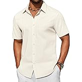 COOFANDY Men's Short Sleeve Button Down Shirt Casual Cotton Shirts Beach Summer Linen Shirts with Pocket