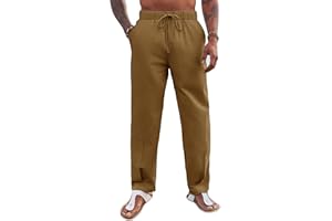 Runcati Mens Cotton Linen Harem Pants Beach Yoga Drawstring Elastic Waist Casual Lightweight Pants