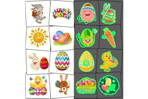 JCFIRE 102pcs Luminous Easter Temporary Tattoos for Kids, Easter Basket Stuffers, Glow in Dark Tattoo Stickers for Kids Toddler Girls Boys, Decorations Party Favors Supplies