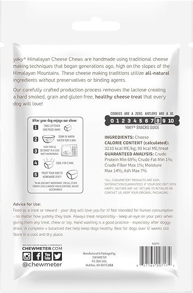 CHEWMETER HIMALAYAN YAKY CHEESE CHEW, 100% NATURAL, LONG LASTING, GLUTEN FREE, HEALTHY & SAFE DOG TREATS, LACTOSE & GRAIN FREE, PROTEIN RICH, STAIN FREE, SMALL, FOR DOGS 15 LBS & SMALLER, 3.3 OUNCE
