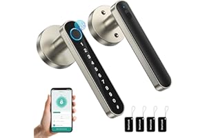 TMEZON Smart Door Lock Fingerprint, Keyless Entry Door Lock with Handle, APP/IC Cards/Codes/Keys/Fingerprints Biometric Electronic Keyless Entry Lock for Bedroom Home Hotel Office