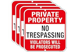 Doninex Large (4 Pack) Private Property No Trespassing Sign, 12x12 Inches Metal Heavy Duty Reflective Aluminum, Violators Will Be Prosecuted, Outdoor Weatherproof, Easy to Install