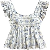 MakeMeChic Women's Lemon Print Ruffle Sleeve Blouse Peplum Summer Shirt Tops