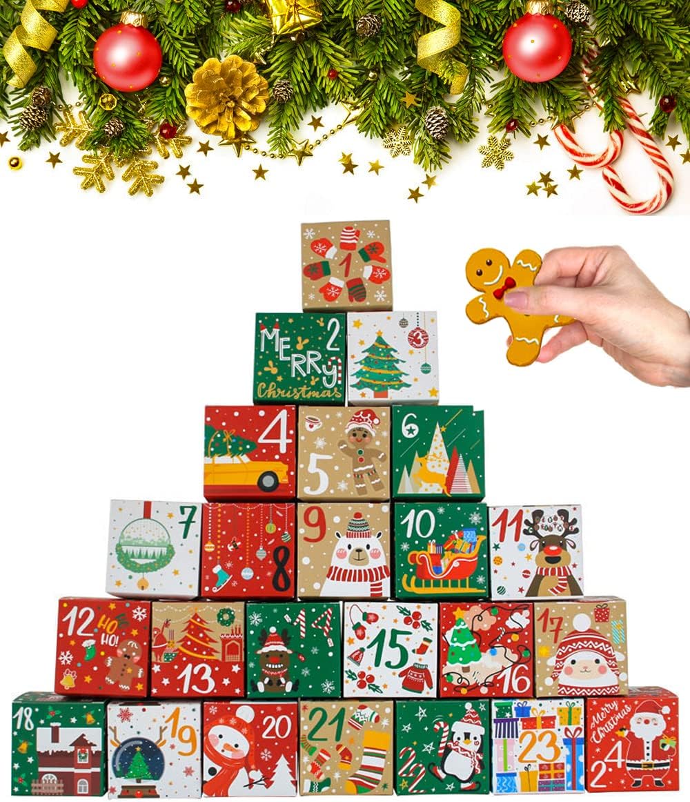 Advent Calendars - Elephant-package 24 Pcs DIY Christmas Advent Calendar Boxes, 24 Days Advent Countdown Gift Boxes, Christmas Cardboard Number Boxes for Kids and Family, Xmas Holiday Decoration.