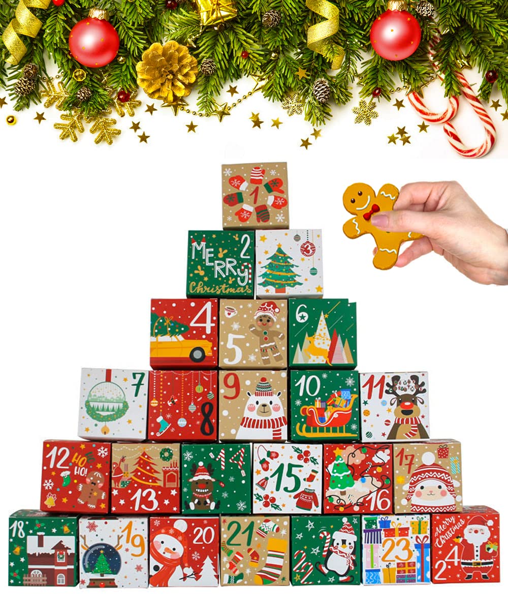 Photo 1 of 24 Pcs DIY Christmas Advent Calendar Boxes, 24 Days Advent Countdown Gift Boxes, Christmas Cardboard Number Boxes for Kids and Family, Xmas Holiday Decoration.