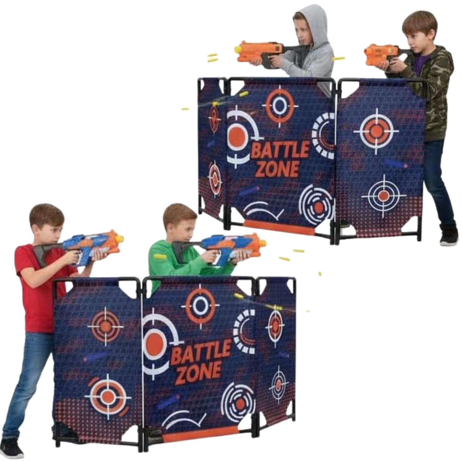 Photo 1 of 2-Pack Tactical Bunker & Foldable Battlefield Obstacles 59x34” Combat Battle Zone Fort, Compatible with Laser Tag, Foam Blaster, Birthday Activities, Party Supplies + Interactive Target Board