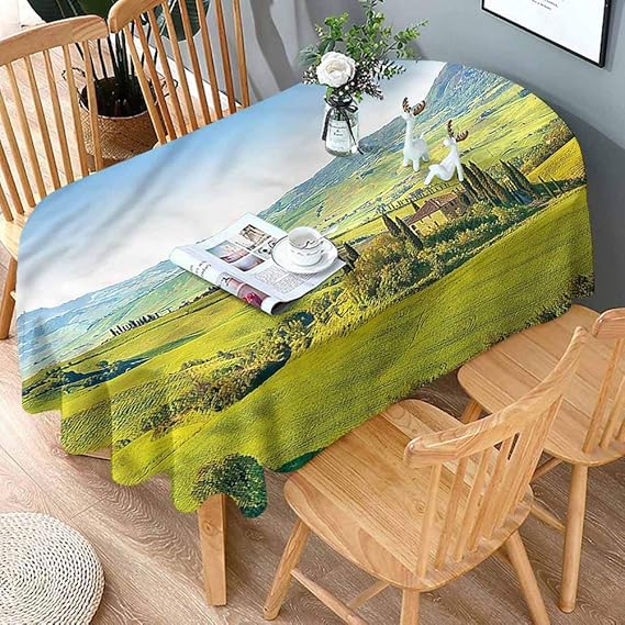 shirlyhome Kitchen Tablecloth Oval Tuscan AntiFading Tablecloths Rural
