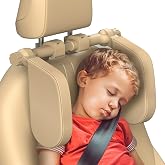 Yoocaa Adjustable Car Headrest Pillow, Road Pal Car Headrest | U-Shaped Travel Sleeping Pillow for Kids &amp; Adults, Head Neck Support Only Suitable for Car Seat Headrest with Poles, Khaki