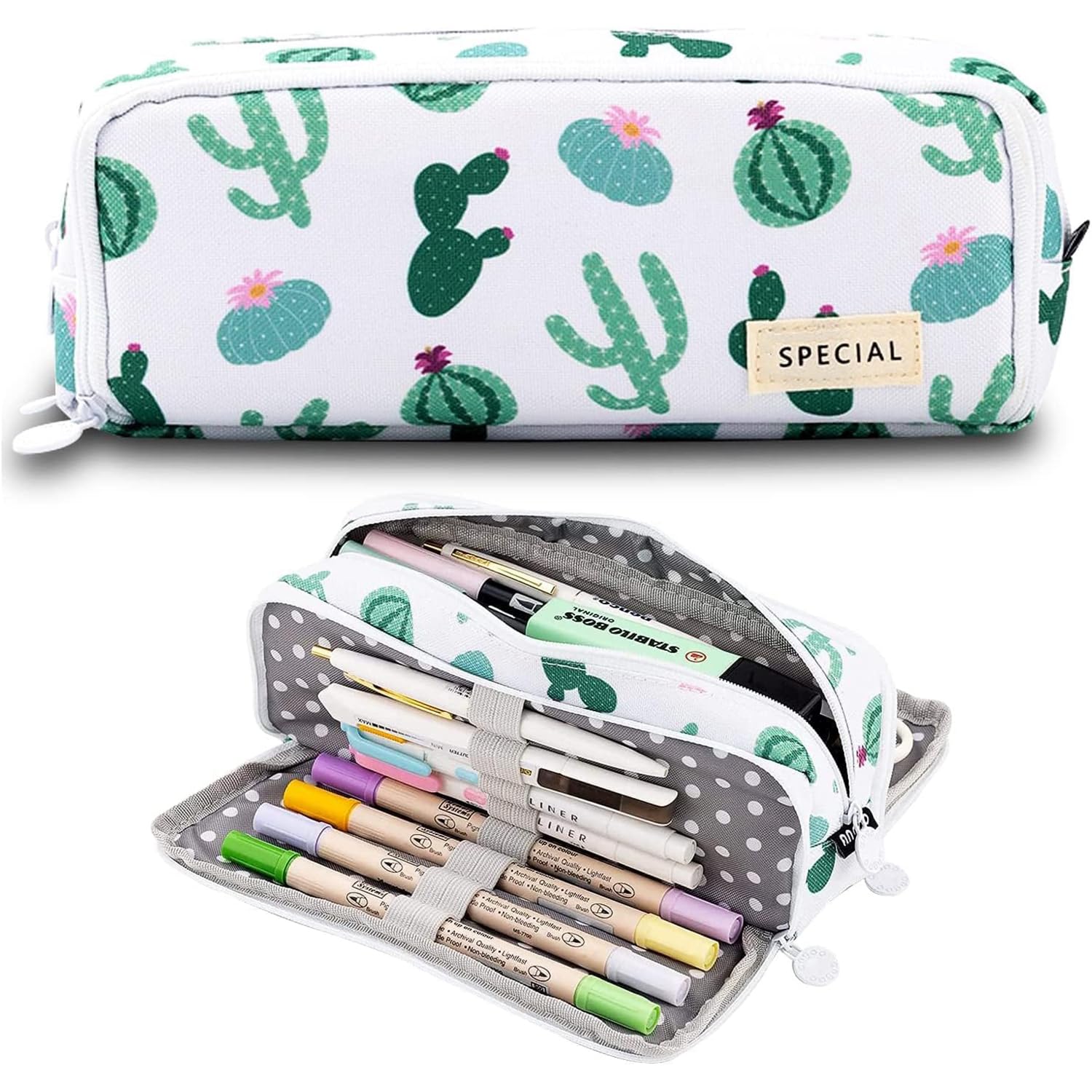 MAMUNU Pencil Case Large Pencil Cases for Girls Boys Big Capacity Pencil Pouch with 3 Compartments School Stationary Office Storage Makeup Bag for Teenage Adults Women Men (Cactus Pattern)