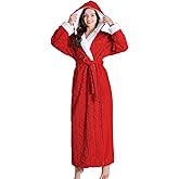 LKG Women's Hooded Robe, Plush Long Bath robes Cozy Warm Bathrobe Fuzzy Spa Robe With Pockets (US, Alpha, Large, Regular, Regular, Christmas Red)