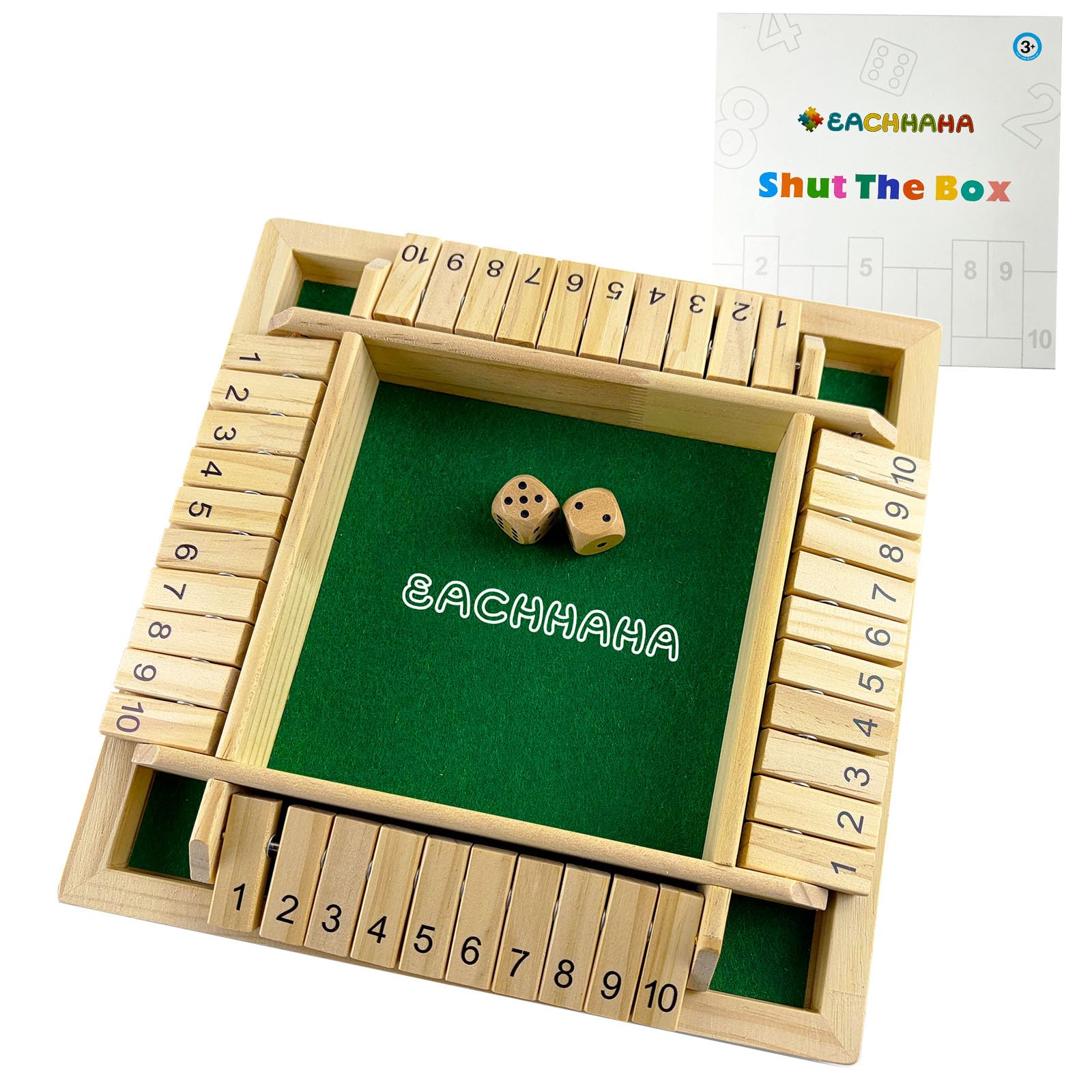EACHHAHA Shut The Box 4-Spieler,Klappbrett Spiel,Würfelspiel aus Holz,Brettspiel aus Holz,Brettspiele ab 7 8 9 10 + Jahre,Reisespiele,Traditionelle Kneipenspiele