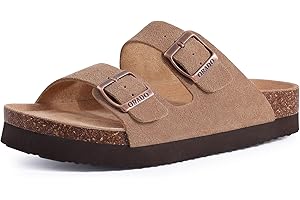ORADO Platform Suede Sandals for Women Soft Cork Footbed Summer Slides with Adjustable Buckle