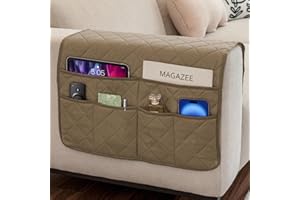 DECKALY Remote Control Holder for Recliner Armchair Caddy Couch Armrest Organizer, Arm Chair Bedside Caddy Storage Organizer for Recliner Couch With 6 Pockets for Magazine, Tablet, Phone, iPad (Beige)