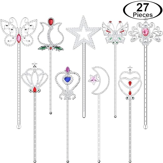 27 Pieces Fairy Princess Wands Plastic Toy Wands for Girls, Play