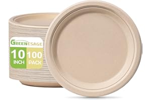 Paper Plates 10 inch, 100 Pack Paper Plates Bulk, 100% Compostable Plates Eco Friendly Disposable Plates, Large Paper Plates 