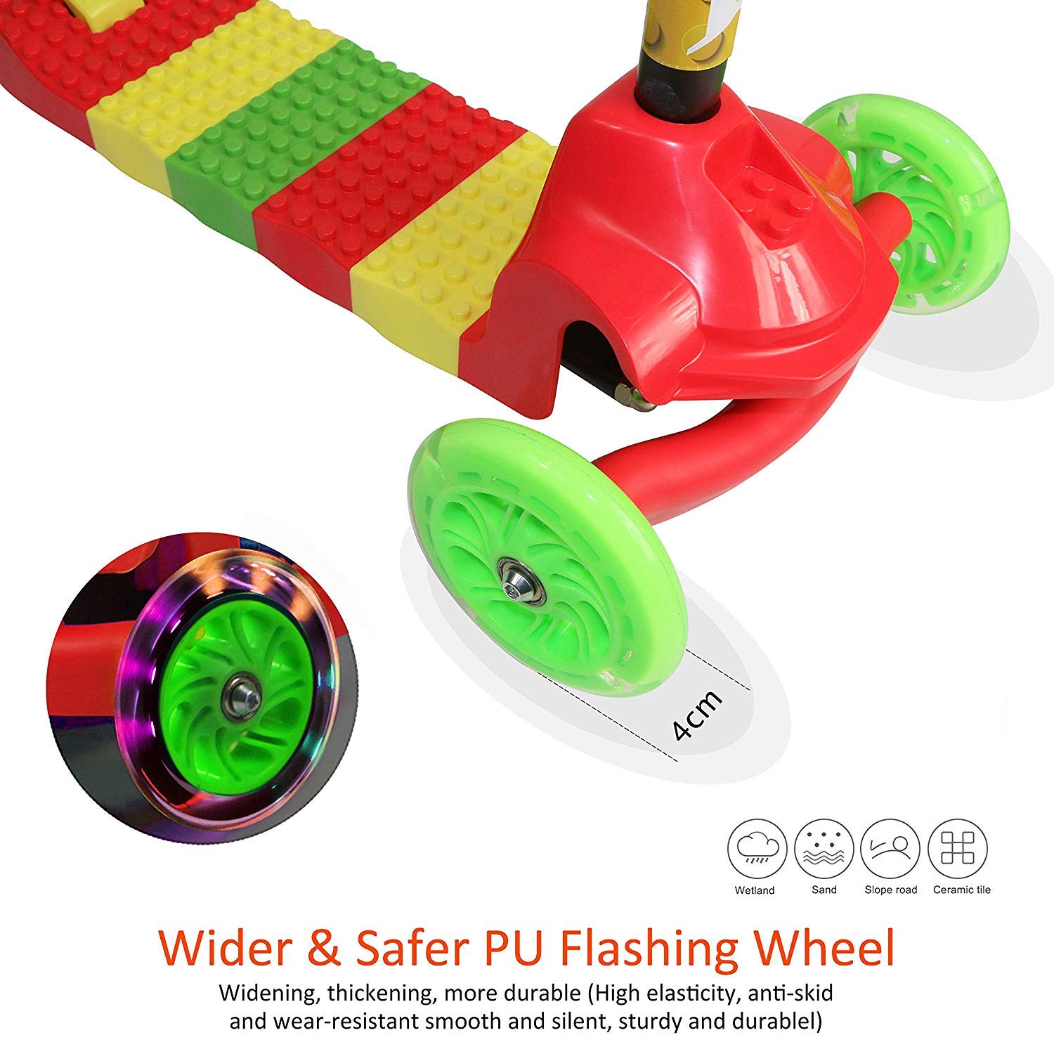 Fvino Scooter for Kids Premium 3 Wheel Kick Scooter for Ages 3-14 with Mute flash Light-Up Wheels DIY Splicing Design ，Adjustable Handles & Lightweight Construction， Load capacity up to 80KG