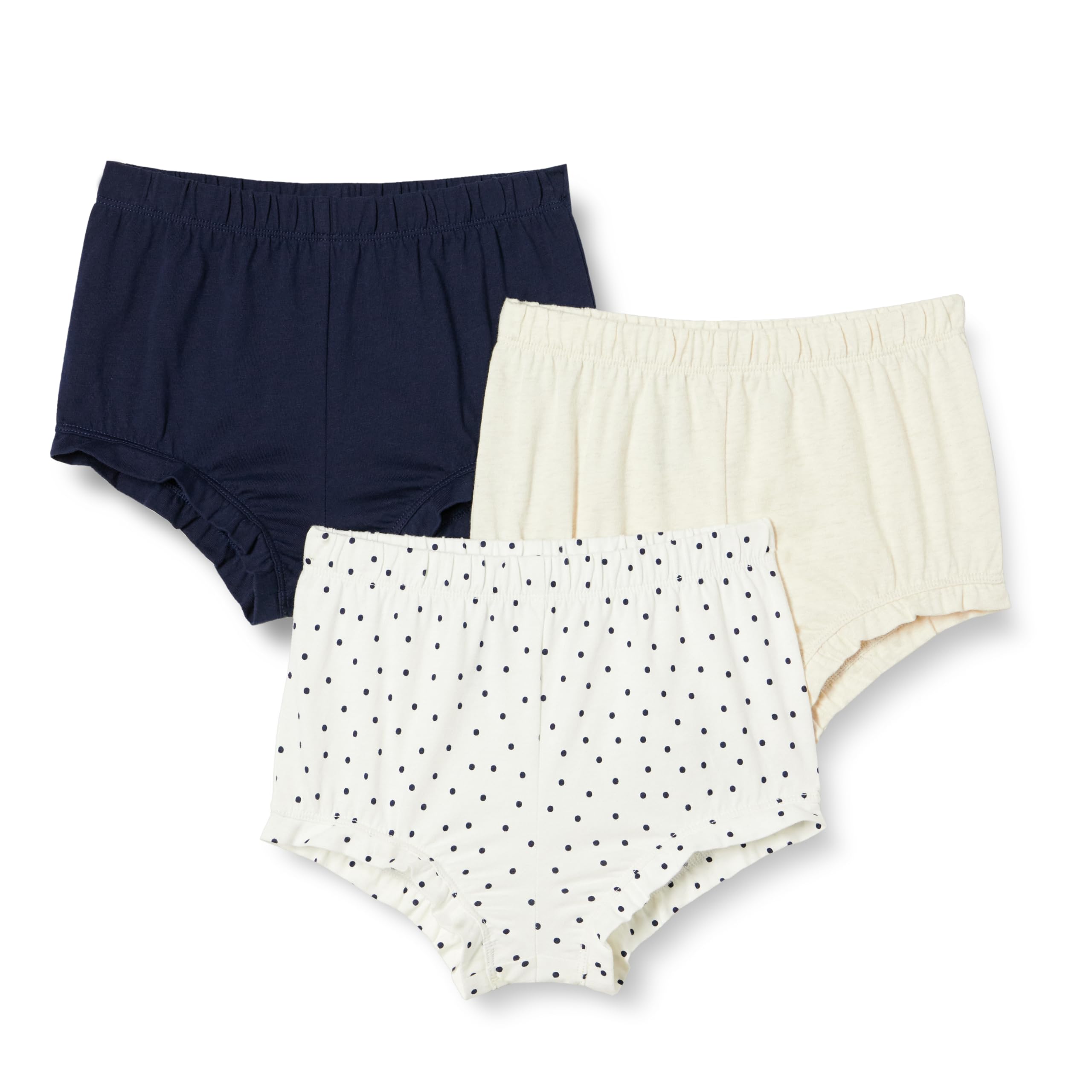Photo 1 of Amazon Essentials Toddler Girls' Cotton Bloomer Shorts, Pack of 3, Oatmeal Heather/Navy/Dots, 2T