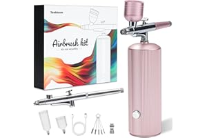 TEEBLOOM Air Brush kit with Air Compressor-Auto Handheld Airbrush Gun with 0.3mm and 0.5mm Dual Action Airbrush Kit, Rechargeable Portable Airbrush with Cleaning Brush for Art, Model Coloring, Makeup, Cakes