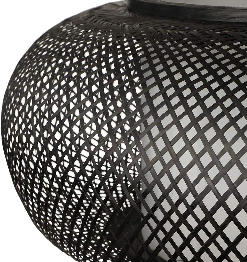 LITFAD Black Lantern Pendant Lighting LED Hanging Lamp Modern Weave Single Light Pendant Lamp Ceiling Hanging Light with Adjustable Cord for Restaurant Dining Room Bedroom - 16" - - 