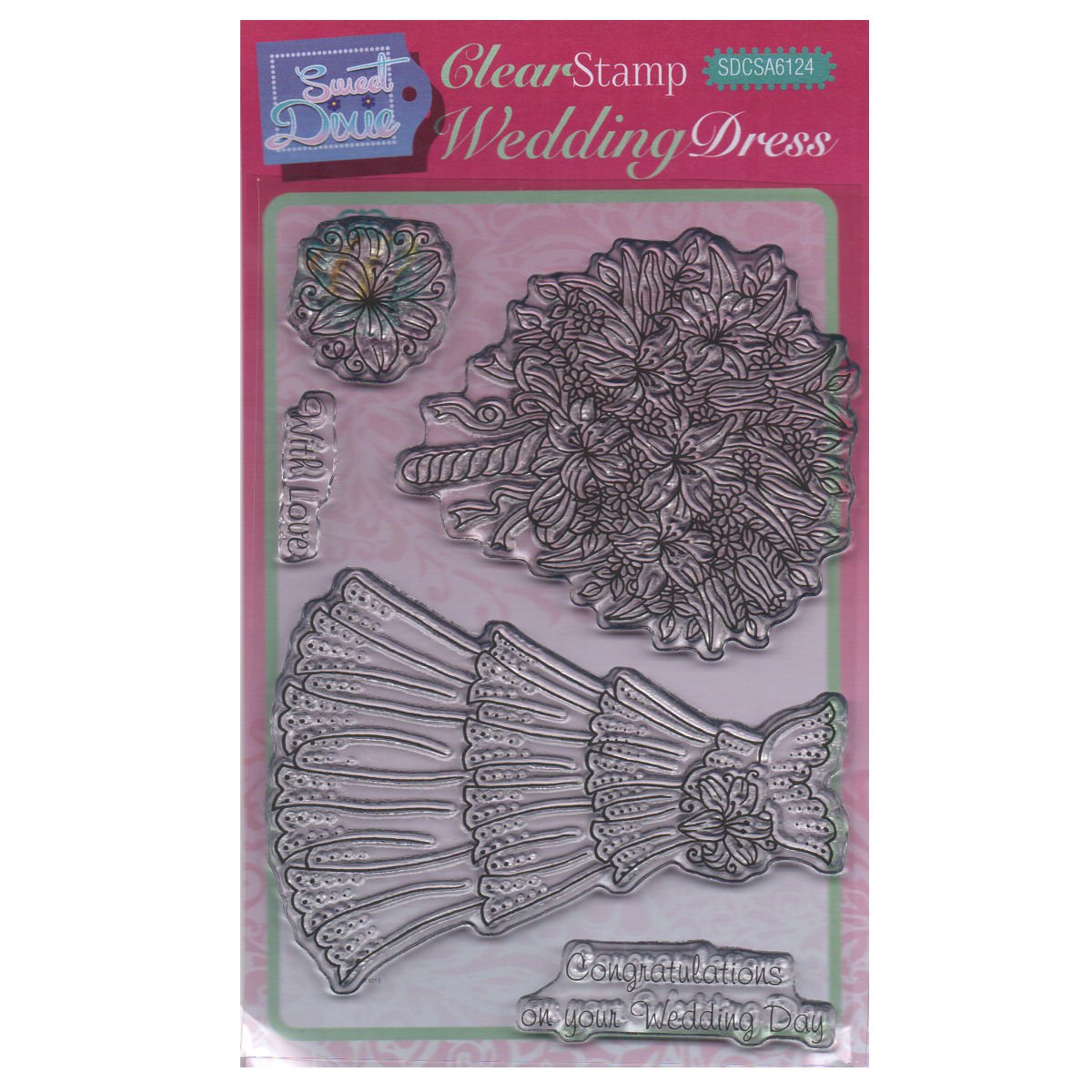 Sweet Dixie Wedding Dress Clear Stamp Set, Transparent