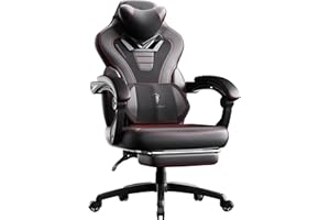 Dowinx Fabric Gaming Chair with Footrest,Big and Tall Game Chair for Heavy People, Gamer Chair with Massage Lumbar Support,Ergonomic Computer Gaming Chair for Adults, Black