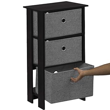 Klaxon Protea Wooden Table Storage Cabinet with 3 Fabric Drawer Chest - Black & Grey