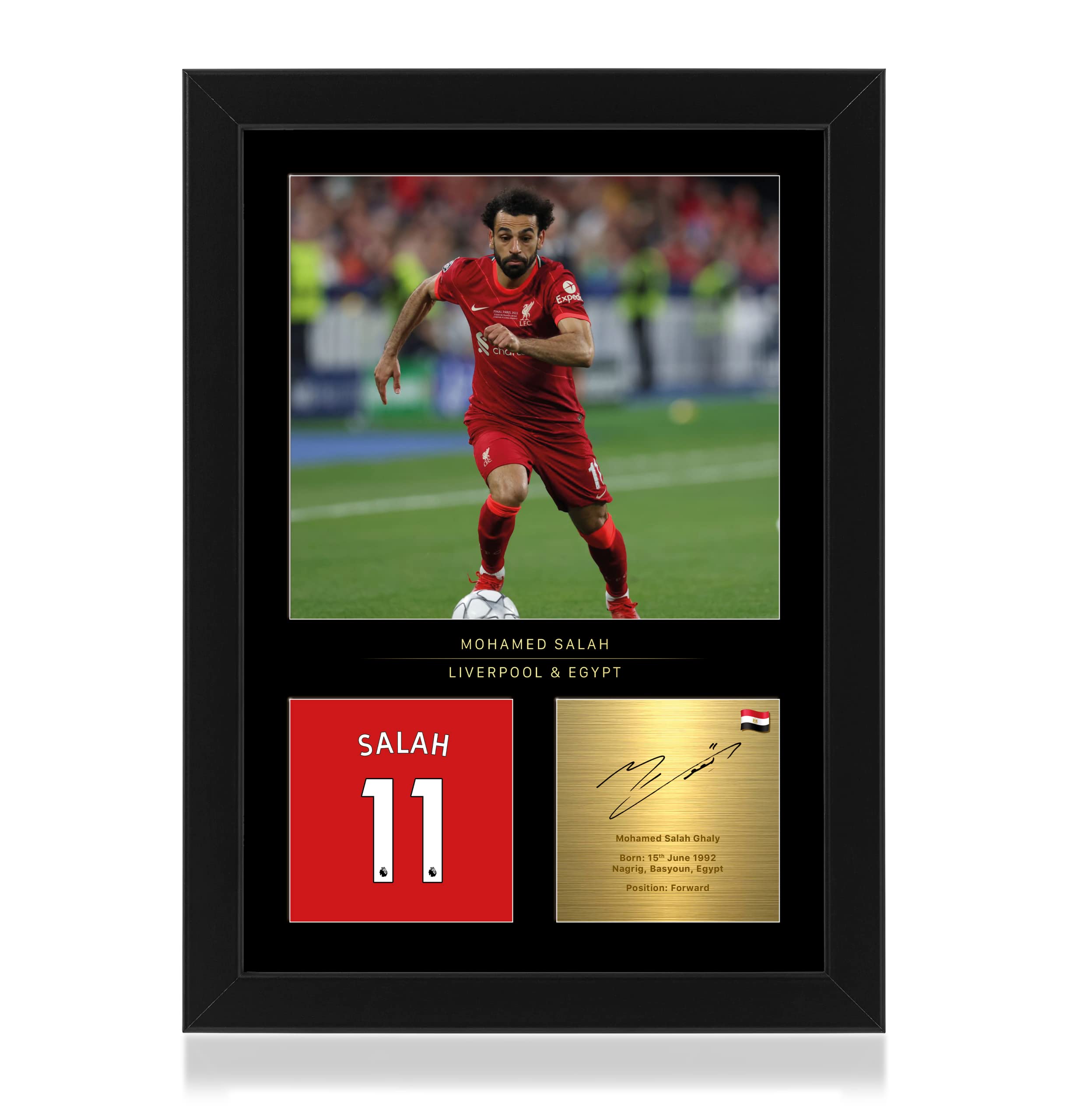 Win FC Mo Salah Signed A4 Framed Photo Display - Reproduced Digital Signature - Gift For Liverpool Fans