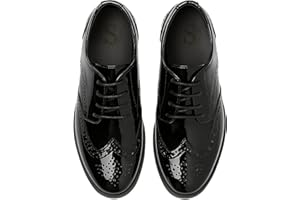 SIRRI Boys’ Patent Derby Dress Shoes, Wingtip Brogue Lace-Up Wedding Prom Formal Footwear