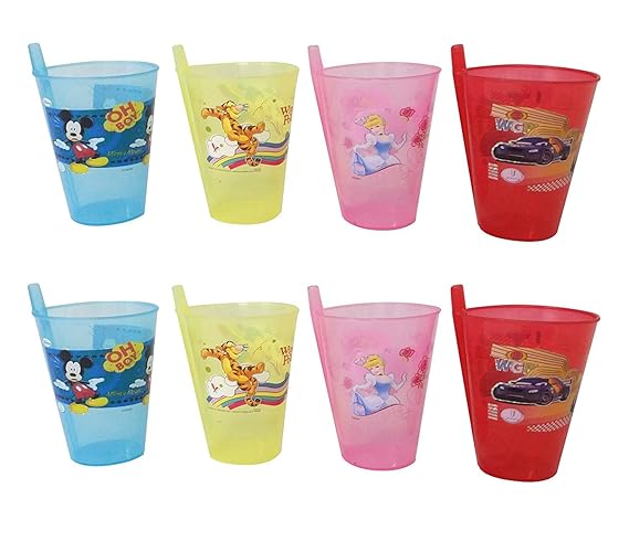 BigMart Sipper Glasses for Water and Milk Use Kid Travel Use Accessories Baby Sipper Glass with Straw for Boys and Girls (Pack of 8)