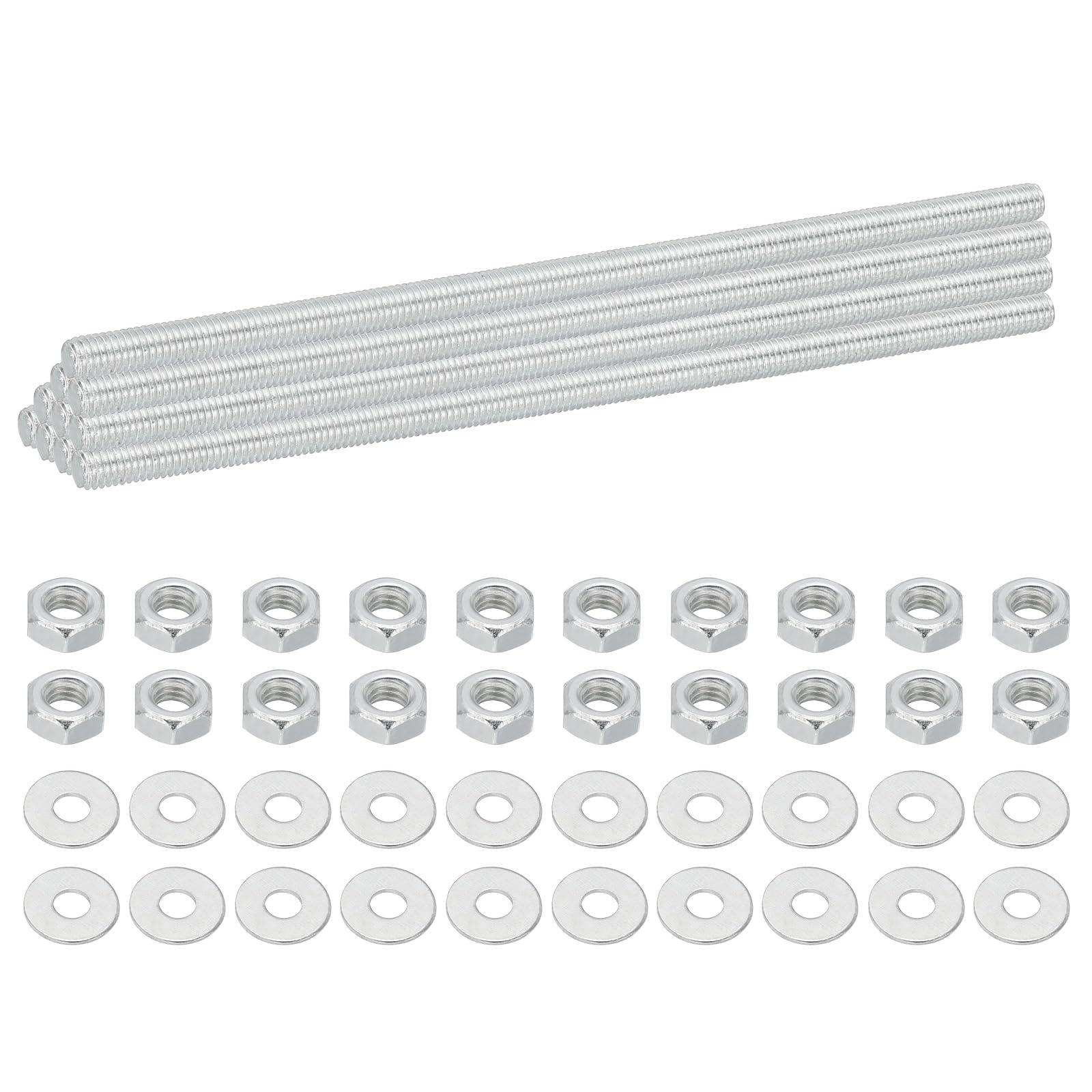 PATIKIL M5 Carbon Steel Fully Threaded Rods, 25 Set 5.3 Inch Length Long Threads Rod Bar Studs with Nuts and Washers for Furniture Mounting Machinery Manufacturing, White Zinc Tone