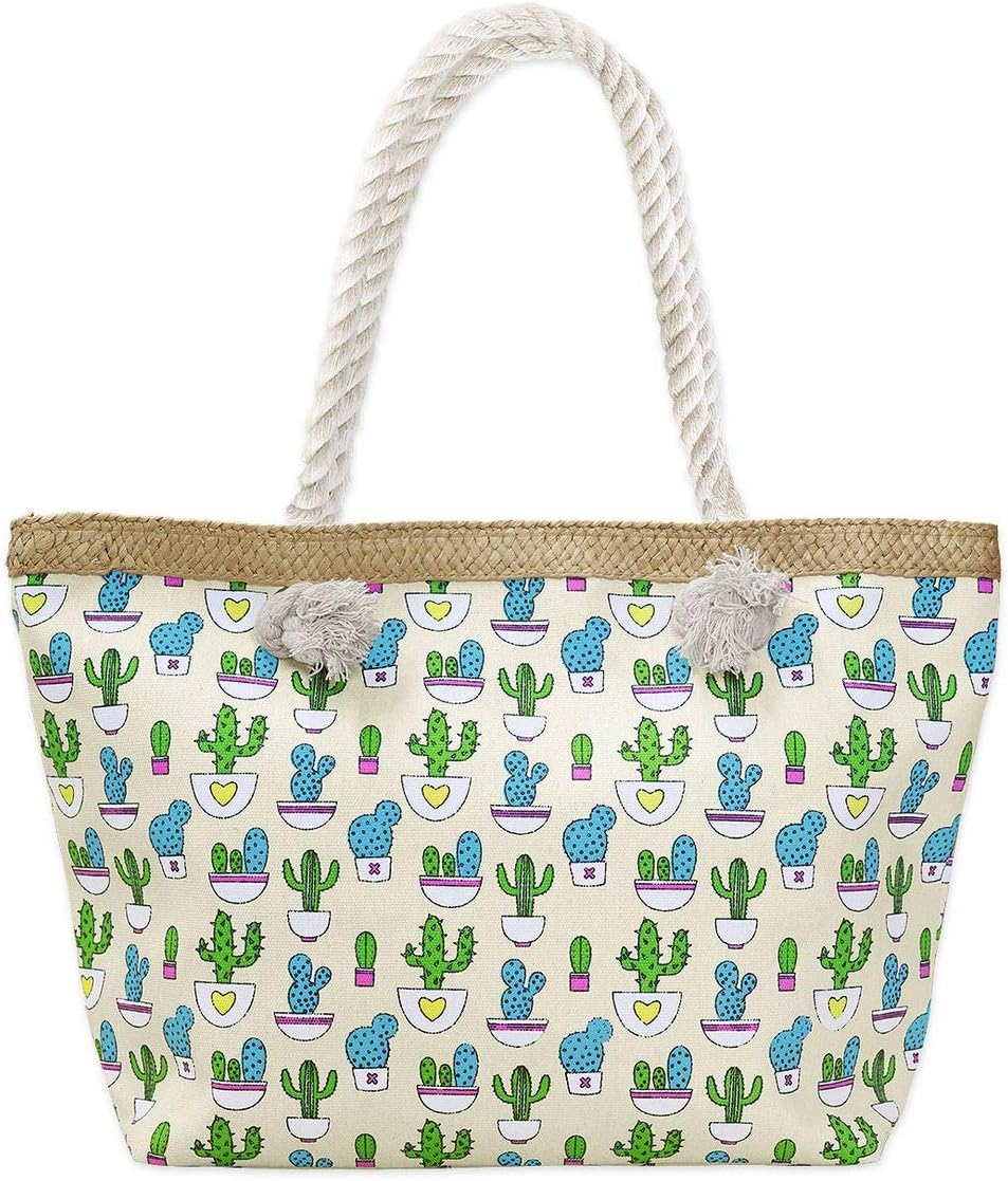 SoulCats® Shopper leisure bag Beach bag in cactus design beige multicolored
