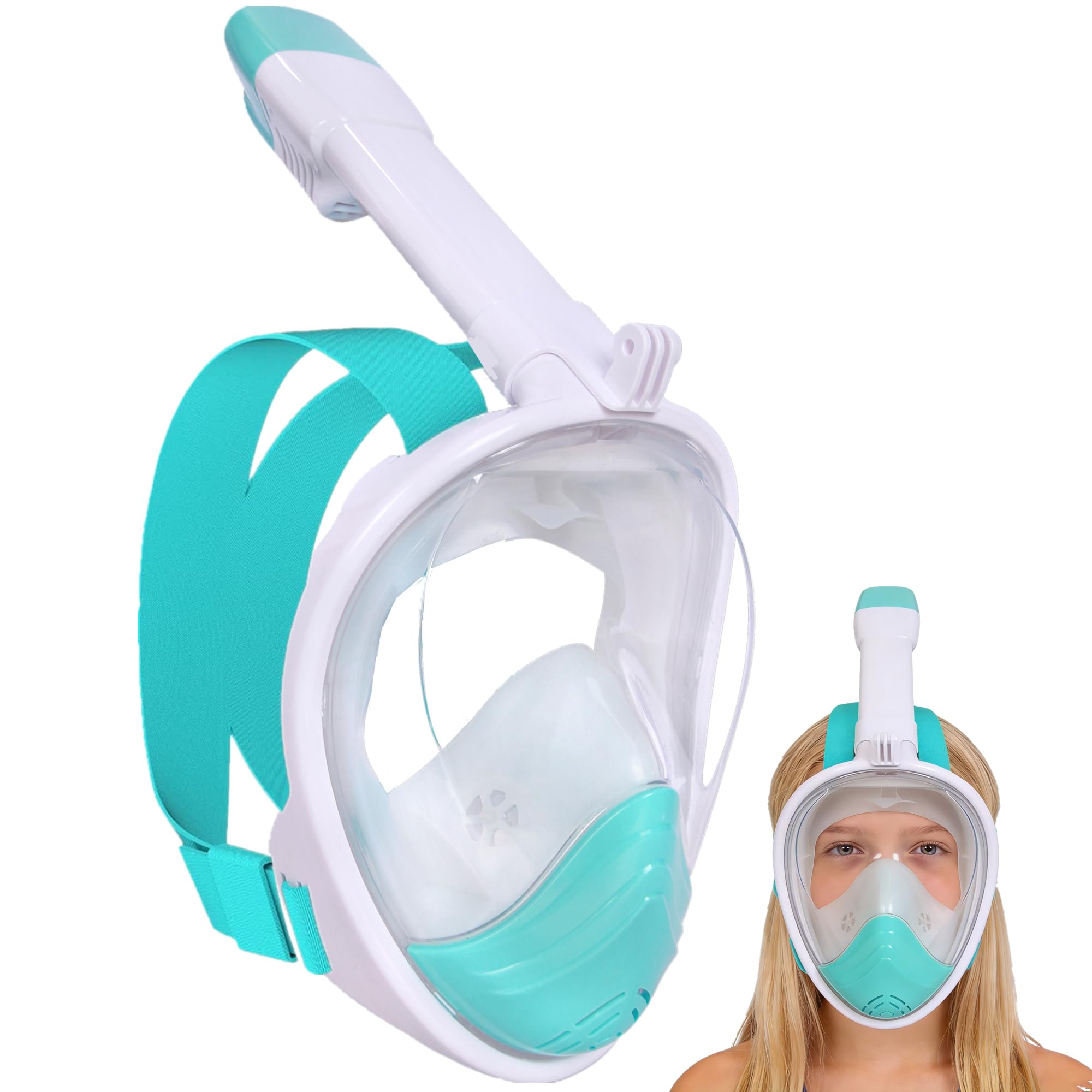 Snorkel Mask for Kids,Full Face Diving Mask Anti-Fog, Anti-Leak 180°view Design, Snorkeling Mask Set for Kids Girls Boys- Sports Camera Compatible(Green XS)