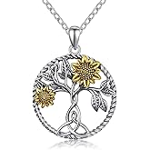 Sunflower Necklace 925 Sterling Silver Tree of Life Pendant Necklace Sunflower Jewelry Gifts for Women Mom