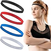 4 Pack Sports Headbands for Women Elastic Non-Slip Absorb Sweat 4 Colors