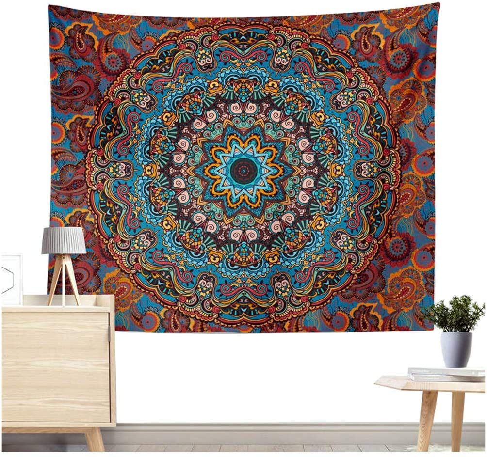 Miguor polyester fiber dacron cloth carton mandala tapestry wall hanging decor home &garden decor, pack of 1 (200*150cm, 7. Blue circle and yellow bottom)
